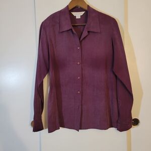 Casual Corner Long Sleeve Button down Rich Purple Silk Blouse